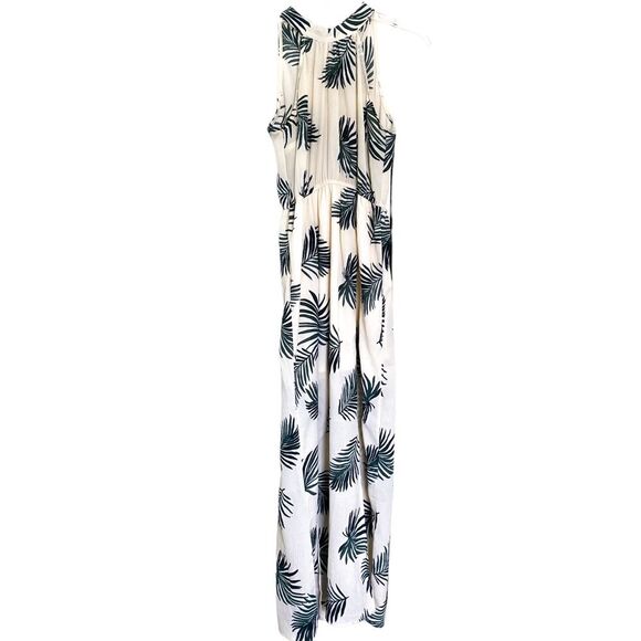 Vici Dolls Cream Green Palm Print High Neck Side Slit Resort Maxi Dress Small - Picture 3 of 6